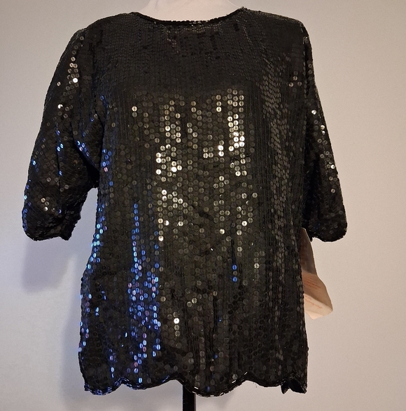 Jewel Queen Tops - Vintage Black Sequin Women's Top Size 16